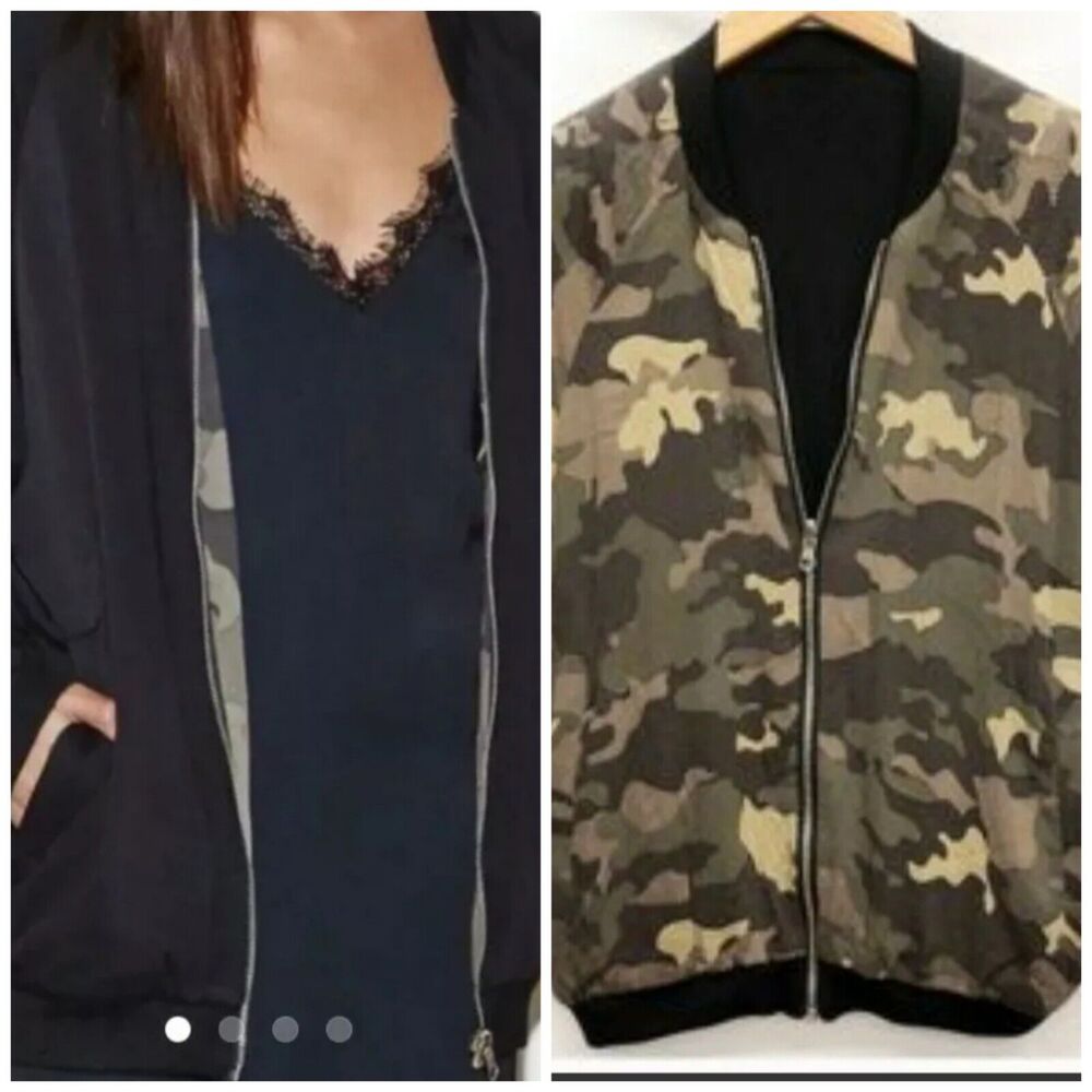 Kendall & Kylie Size S Reversible Black & Camo Bomber Jacket coat *New* Women's